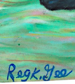 "Defectors, " Oil Pastel on Grocery Bag signed by Reginald K. Gee