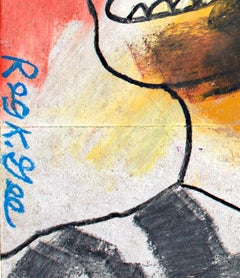 "Double Opinion, " Oil Pastel on Grocery Bag Portrait signed by Reginald K. Gee