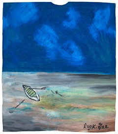 "Back to the Boat, " Original Oil Pastel on Grocery Bag signed by Reginald K. Gee