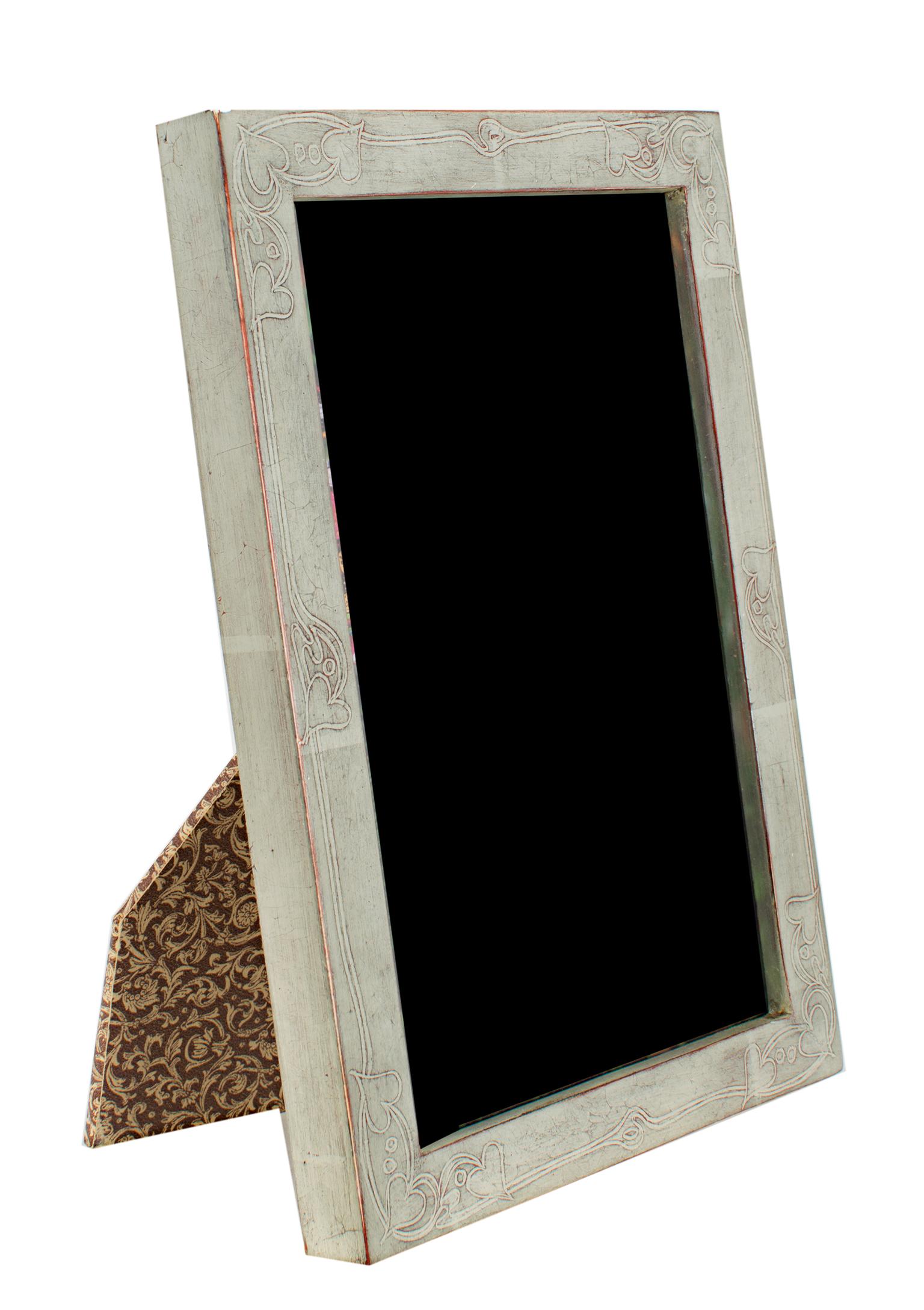 "Romanian Handmade Photo Frame, " 12K White Gold Leaf & Wood 4 x 6 in Frame - Art by Unknown