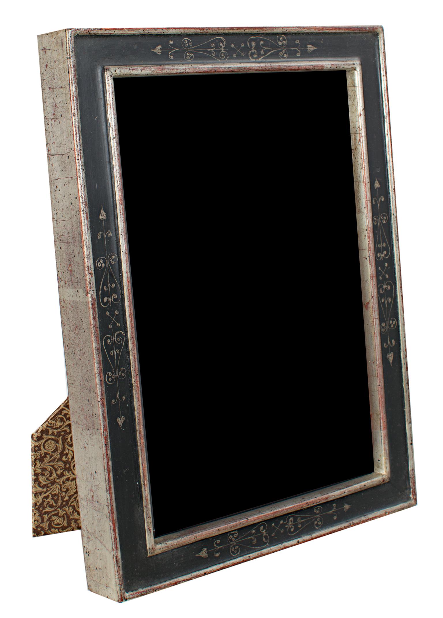 "Romanian Handmade Photo Frame, " 12K White Gold Leaf & Wood 5 x 7 in Frame - Art by Unknown