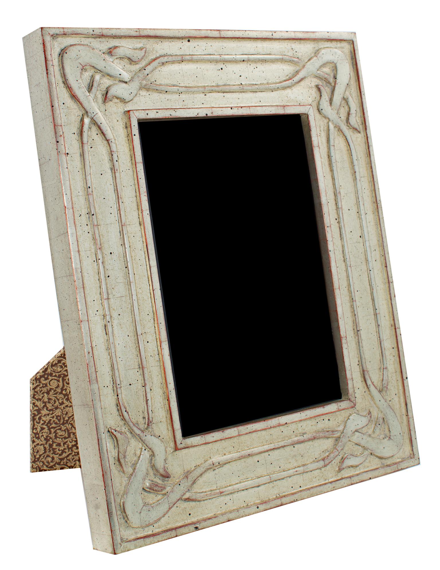 "Handmade 12K White Gold Leaf Photo Frame, " Wood 5' x 7' in  - Art by Unknown