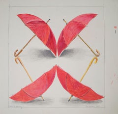 "Umbrella Drawing I, " Color Pencil on Paper signed by Tom Shelton