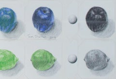 "Sei frutti a matita colorata", grafite e matita colorata firmata da Tom Shelton
