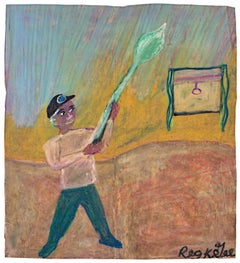 « Unusual Man », dessin à l'huile au pastel sur sac de cuisine signé par Reginald K. Gee