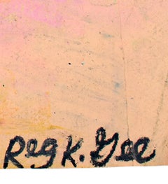 "Listening to the News", pastello a olio su busta della spesa firmato da Reginald K. Gee