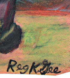 "Living Figures, " Oil Pastel on Grocery Bag signed by Reginald K. Gee