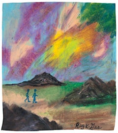 Vintage "Region Nine Walkers, " Oil Pastel on Grocery Bag by Reginald K. Gee