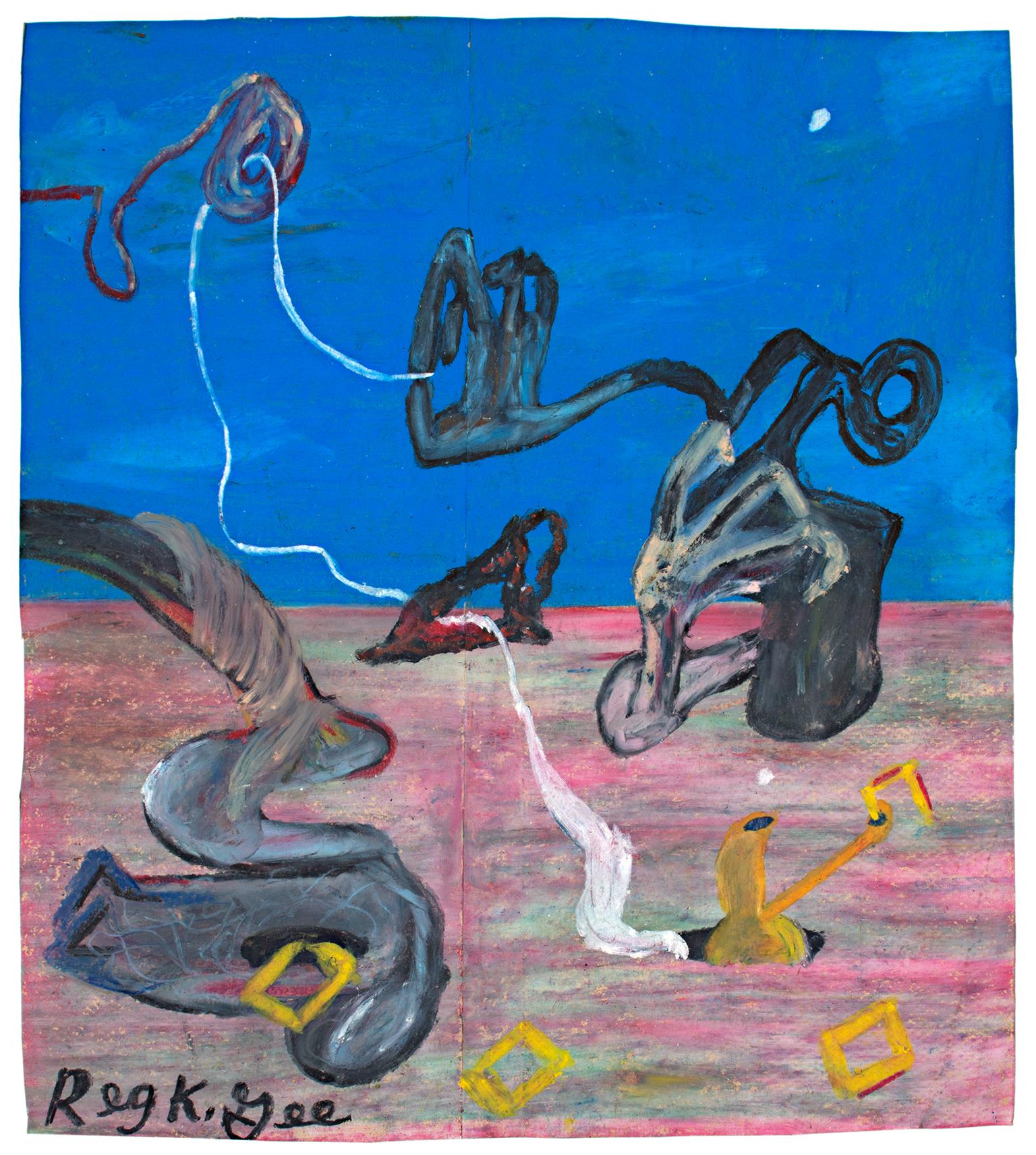"Poetry Creature," Oil Pastel on Grocery Bag signed by Reginald K. Gee