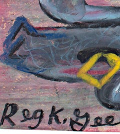 "Poetry Creature, " Oil Pastel on Grocery Bag signed by Reginald K. Gee