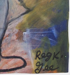 "Working Out, " Oil Pastel on a Grocery Bag signed by Reginald K. Gee