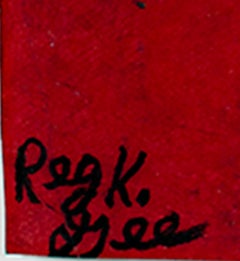"Red Room Sipper, " Oil Pastel on Grocery Bag signed by Reginald K. Gee