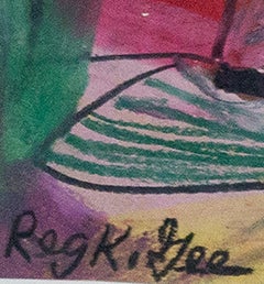 "T.V. Viewer, " Oil Pastel on Grocery Bag signed by Reginald K. Gee