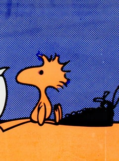 20th century color lithograph poster cartoon Snoopy animal print dog bird text