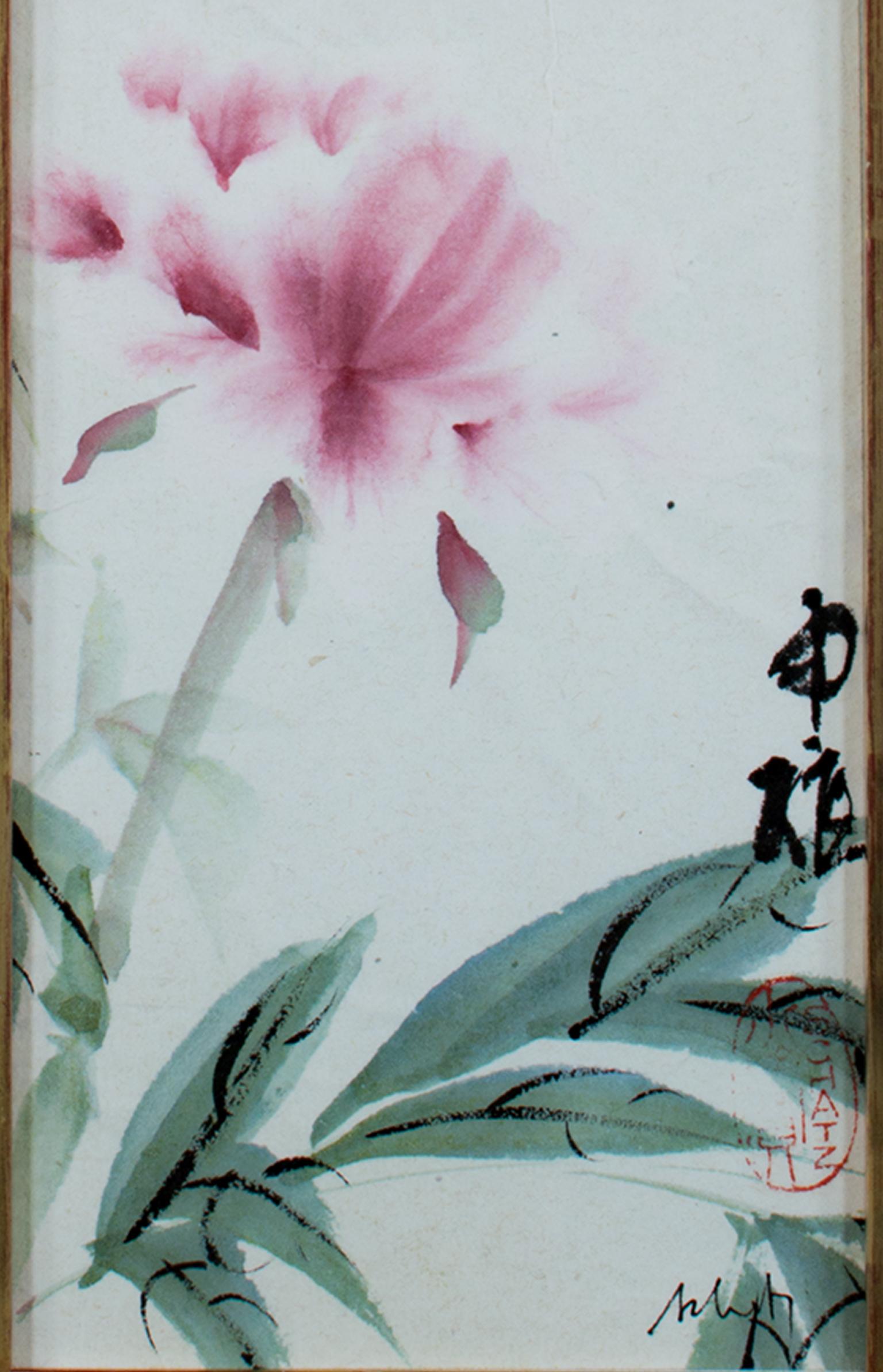 "Rose Flower" is an original watercolor and ink painting on rice paper by Sanford Schatz. The artist uses the traditional techniques of Chinese brush painting to create this artwork, and wrote a few chinese characters along the right edge. 

4 1/2"