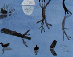 "Boats Amongst the Mangroves" (Les bateaux parmi les Mangroves), aquarelle et gouache sur papier signée par Doris Lee