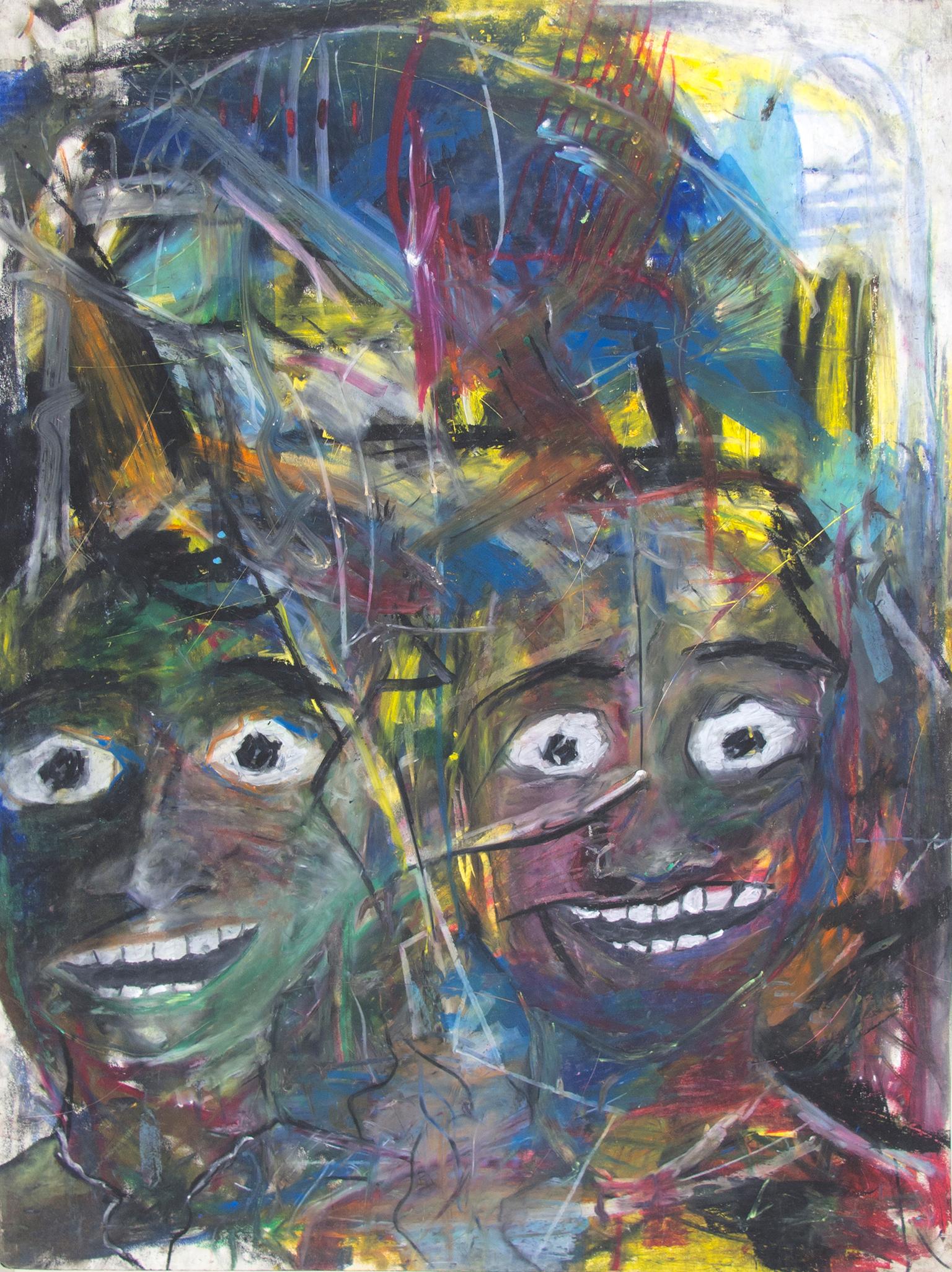 "Stay Go Stay Go, " Expressionist Oil Pastel on Cardboard by Reginald K. Gee