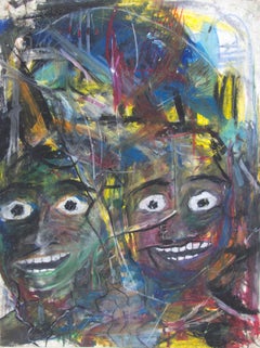 Retro "Stay Go Stay Go, " Expressionist Oil Pastel on Cardboard by Reginald K. Gee