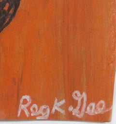 "Waiting Chitra, " Pastel on Grocery Bag signed by Reginald K. Gee