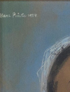 « Jeune fille (Fille avec oiseau) », gouache originale sur papier signée par Karl Priebe