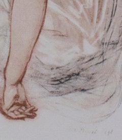 19th century color lithograph figurative print seated female subject signed