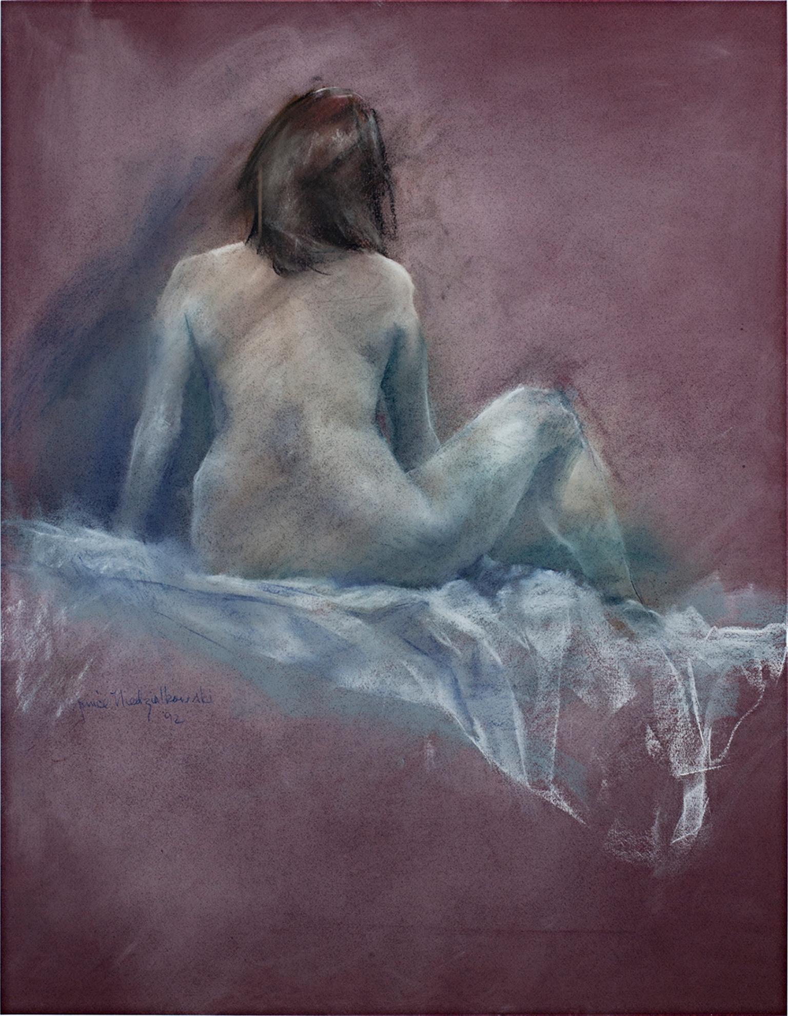 "Kathy - Figure Study", Pastel sur papier mauve de Janice-Korinek Niedzialkowski