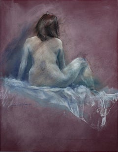 Retro "Kathy - Figure Study, " Pastel on Mauve Paper by Janice-Korinek Niedzialkowski