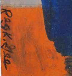 "Inside the Park Tower, " Oil Pastel on Grocery Bag signed by Reginald K. Gee