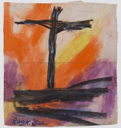 Vintage "One Way to Freedom, " Religious Oil Pastel on Grocery Bag by Reginald K. Gee