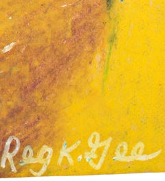 "Tired Person, " Figurative Oil Pastel on Grocery Bag signed by Reginald K. Gee