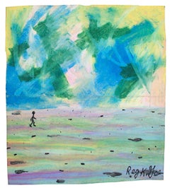 "Twelve Miles to Go, " Oil Pastel on Grocery Bag signed by Reginald K. Gee