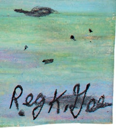 "Twelve Miles to Go, " Oil Pastel on Grocery Bag signed by Reginald K. Gee