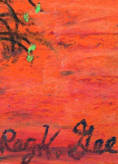 "Oncoming Dawn, " Oil Pastel Landscape on Grocery Bag signed by Reginald K. Gee