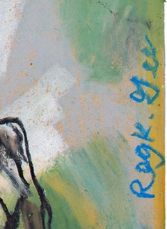 "The Key Figure at Cold Moment, " Oil Pastel on Paper Bag by Reginald K. Gee