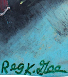 "Nine Year-Old Sneaks Into Photograph" Oil Pastel on Grocery Bag, Reginald K Gee