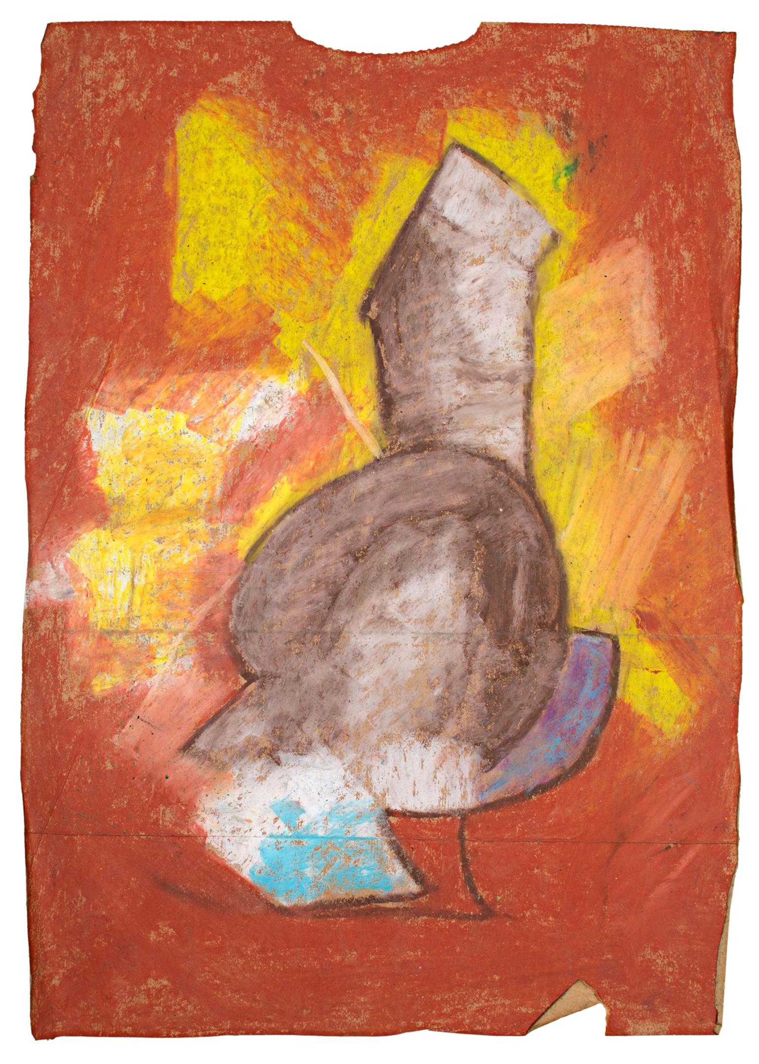 "Tiempos pesados", Pastel al óleo sobre bolsa de papel firmado por Reginald K. Gee
