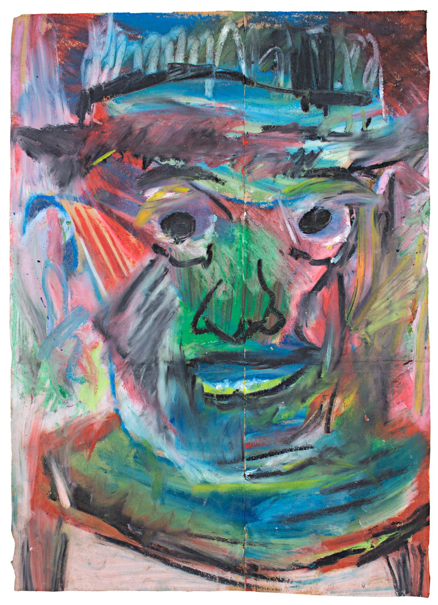 « Tarkan », portrait au pastel, dessin à l'huile sur sac en papier de Reginald K. Ge