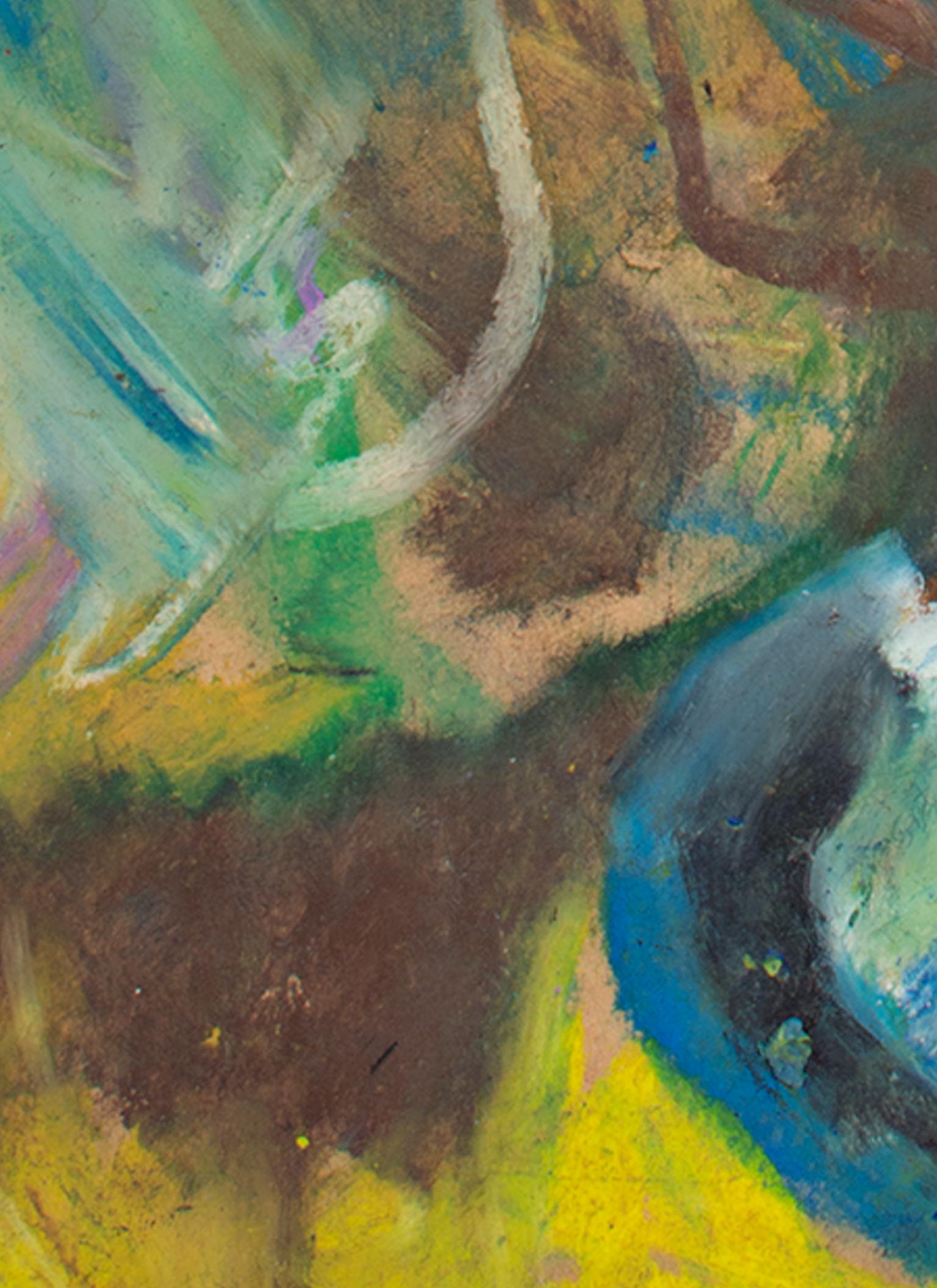 « Phizo », portrait abstrait à l'huile au pastel sur sac de cuisine signé par Reginald K. Gee en vente 3