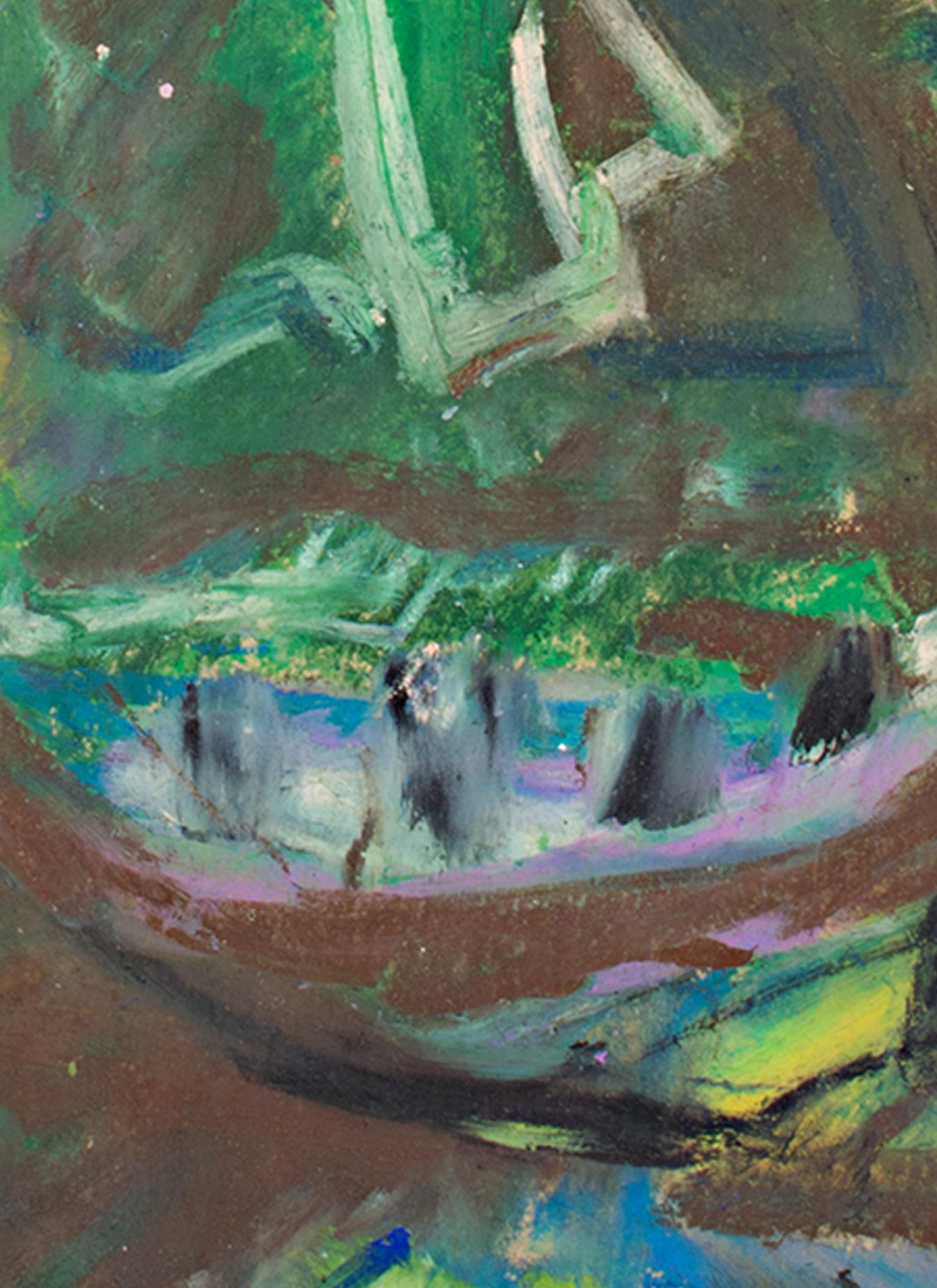 « Phizo », portrait abstrait à l'huile au pastel sur sac de cuisine signé par Reginald K. Gee en vente 1