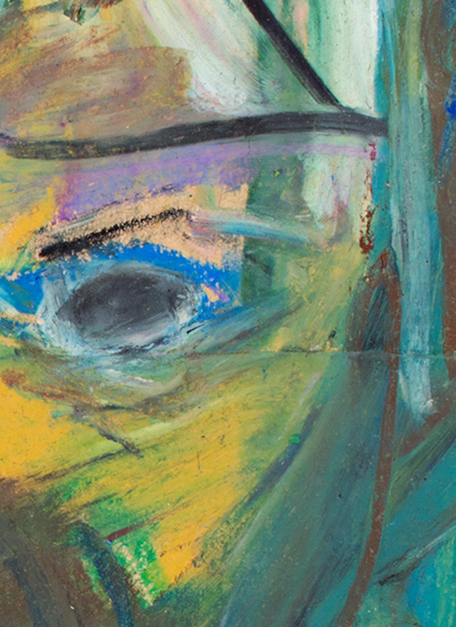 « Phizo », portrait abstrait à l'huile au pastel sur sac de cuisine signé par Reginald K. Gee en vente 2