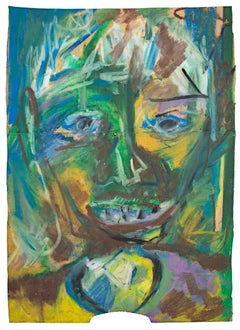 "Phizo, " Abstract Portrait Oil Pastel on Grocery Bag signed by Reginald K. Gee