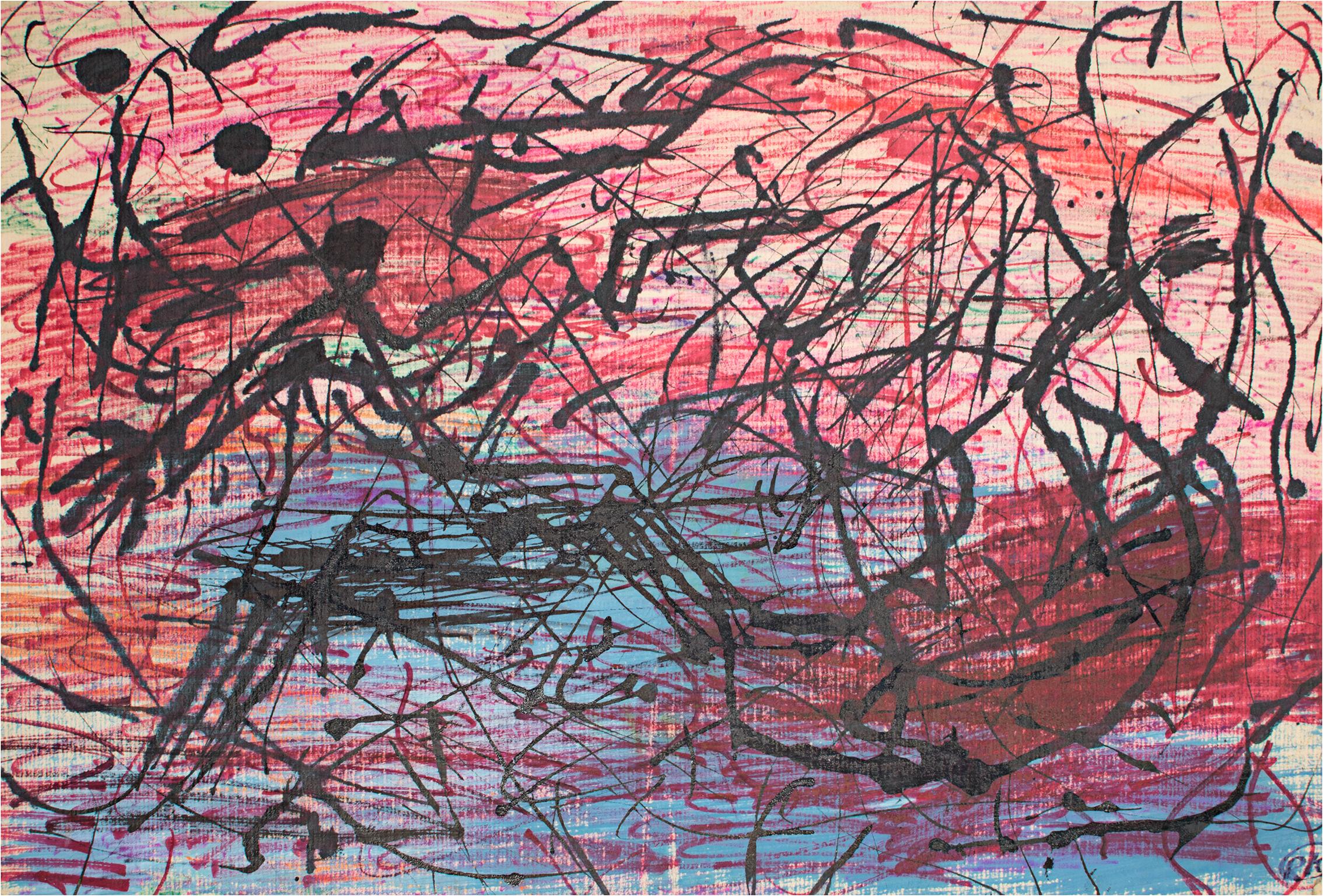 « The Murder », pastel abstrait à l'huile sur papier signé par Reginald K. Gee
