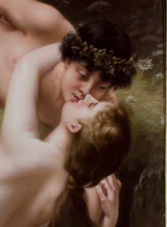 "Kiss, " Nude Figurative Oil Painting on Porcelain produced by K.P.M. Porcelain