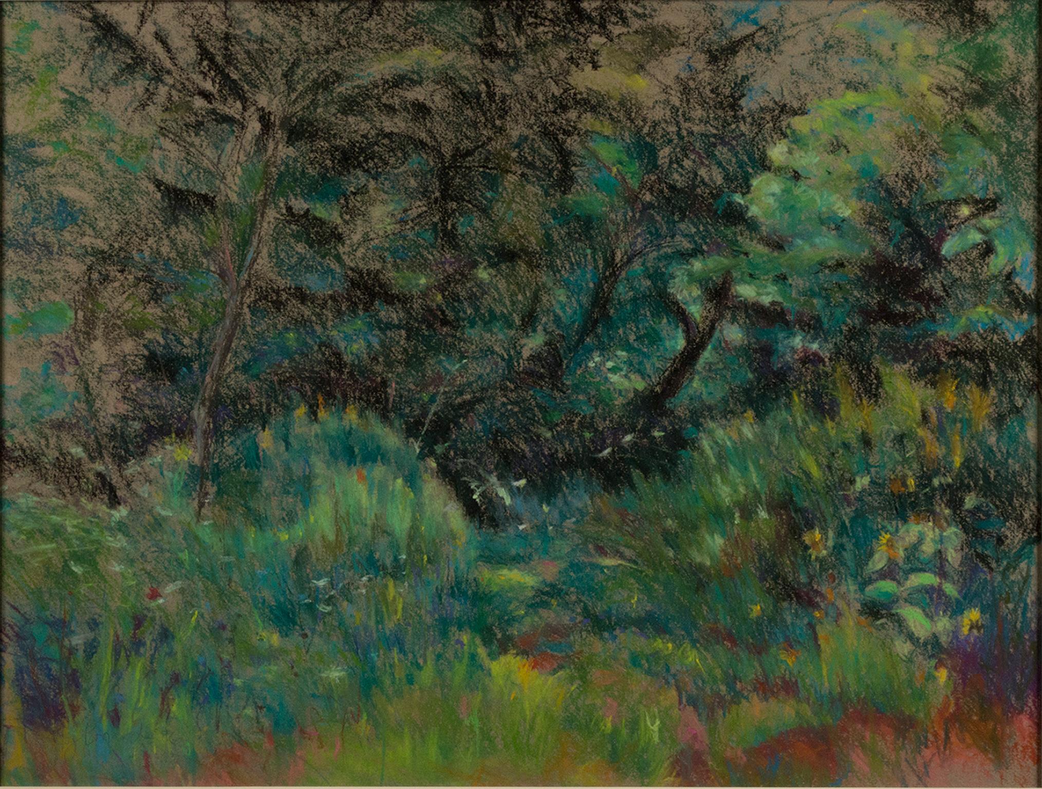 Peggy Leonard Landscape Art - "The Humming of Cicadas at Chenequa, " Landscape Pastel Drawing on Canson paper