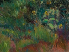 Contemporary Pastell bunte Landschaft Bäume Gras Wald Szene unterzeichnet