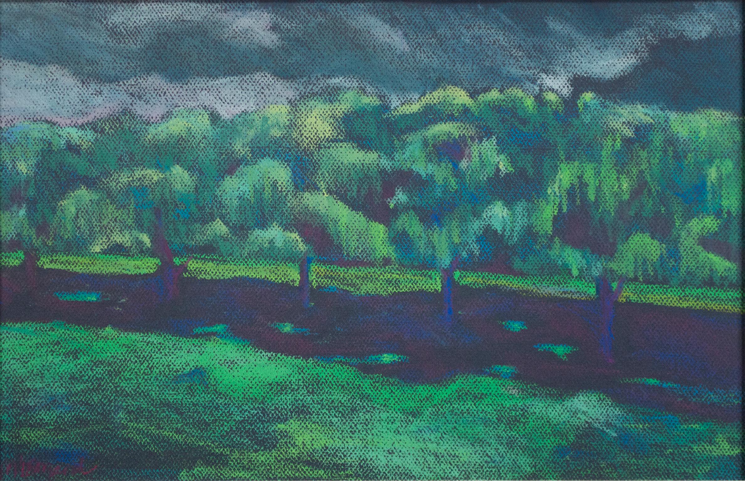 "Willow Shadows at Chenequa, " Landscape Pastel Drawing signed by Peggy Leonard