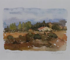 "Italy Residence," Landscape Watercolor on Paper signed by Craig Lueck