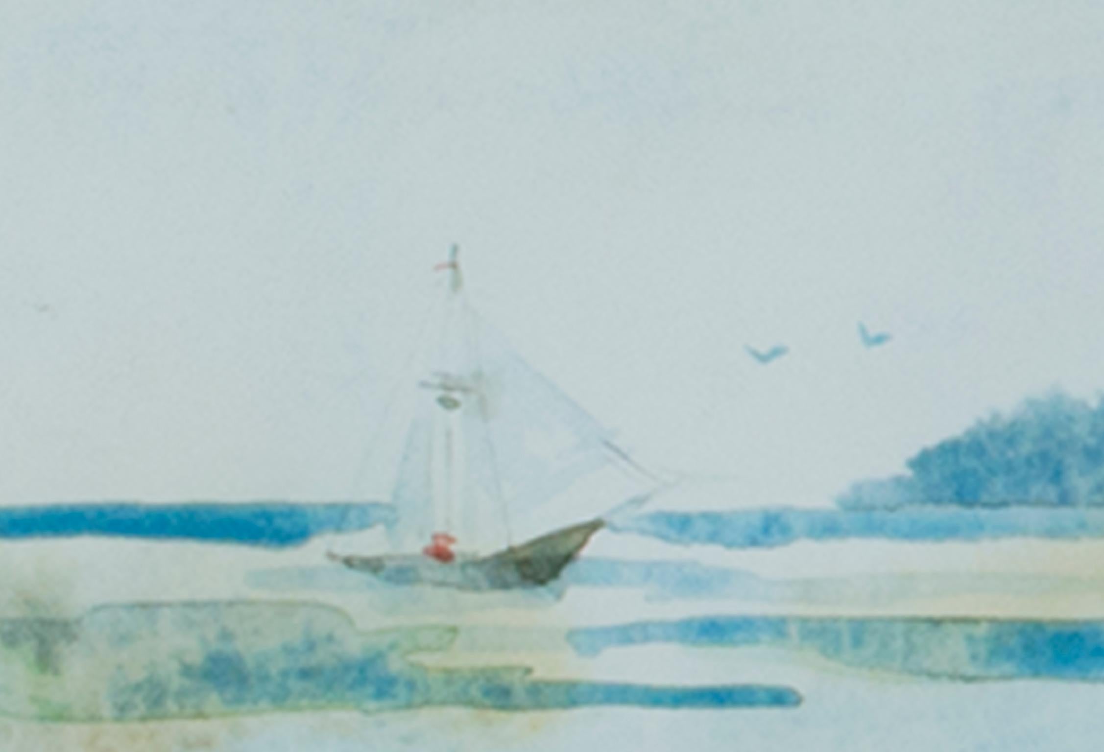 „Silent Sails“, heitere Seelandschaft, Aquarellgemälde, signiert von Craig Lueck im Angebot 3