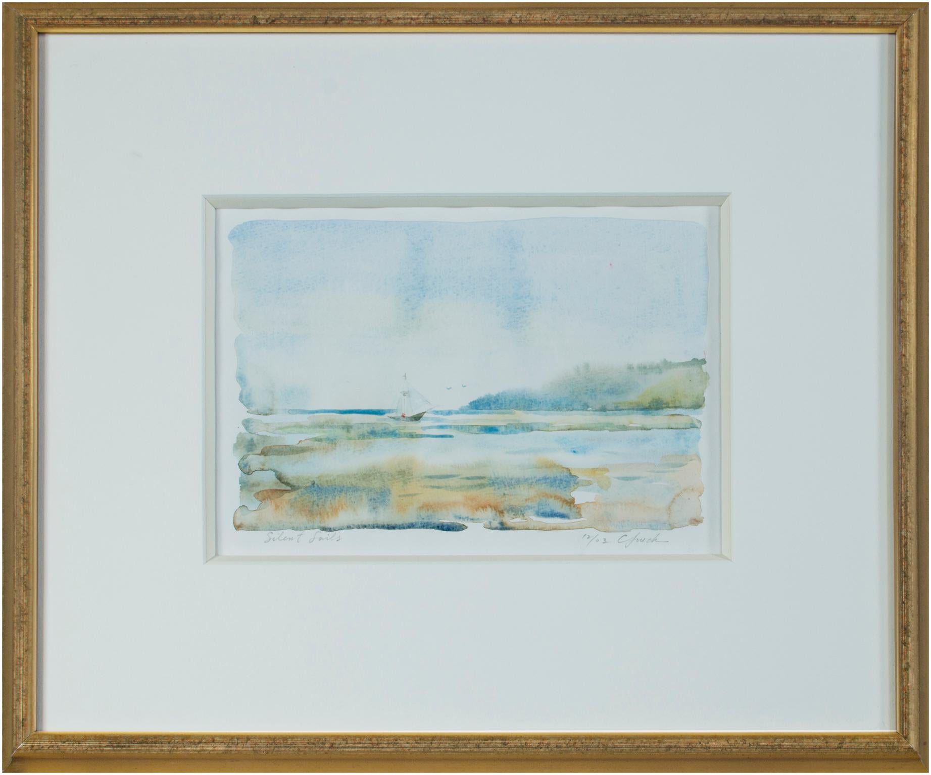 „Silent Sails“, heitere Seelandschaft, Aquarellgemälde, signiert von Craig Lueck im Angebot 4