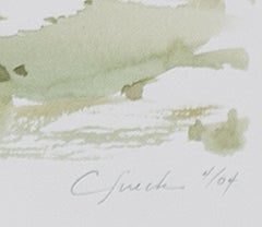 "Tuscany in Greens, " Airy Italian Landscape Watercolor signed by Craig Lueck